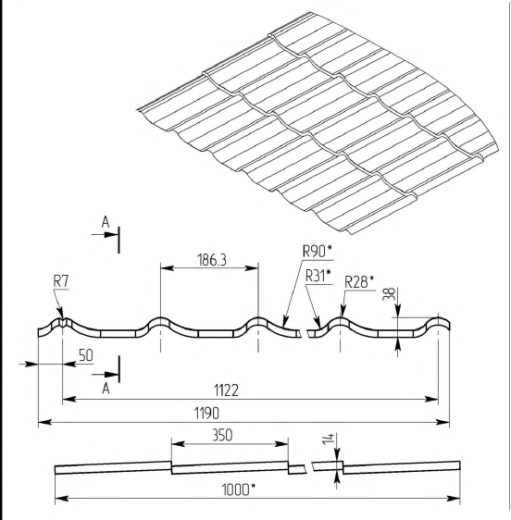 Листовая металлочерепица "СуперМонтеррей" - 21 мм